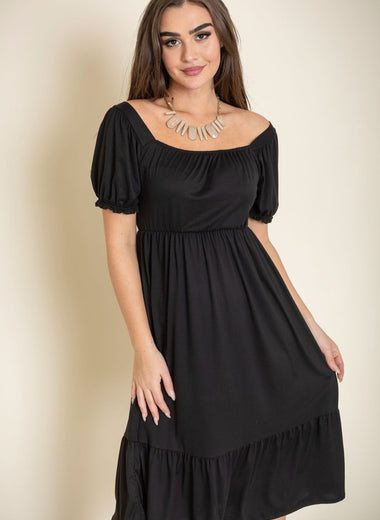 Square Neck Puff Sleeve Boho Dress