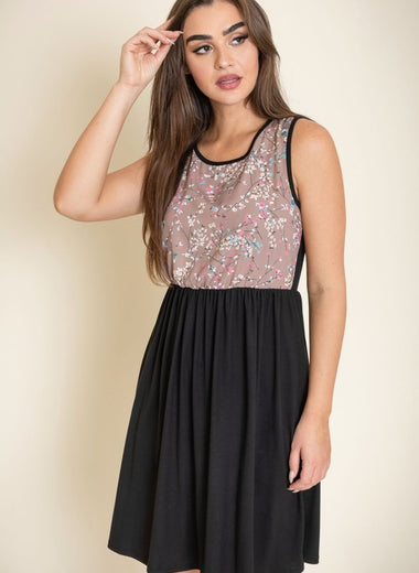 Sleeveless Branch Floral Midi Dress