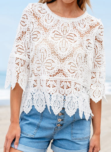 Women Bohemian Lace Crochet Half Sleeve Blouse