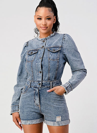 LONG SLEEVE DENIM ROMPER