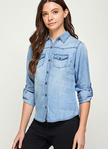 TENCEL TOP DENIM BLOUSE