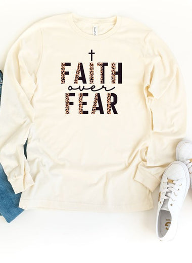 Faith Over Fear Leopard Long Sleeve Tee