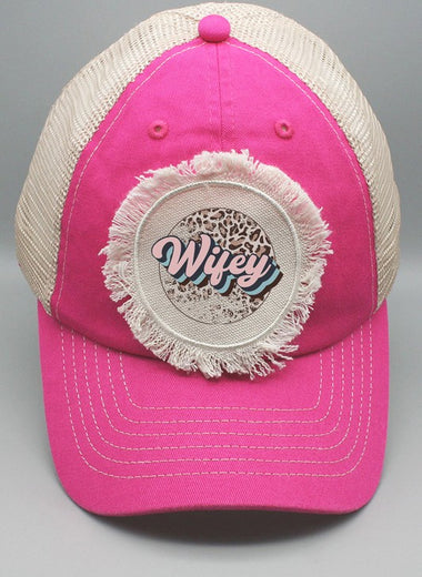 Pink Wifey Leopard Circle Graphic Patch Hat