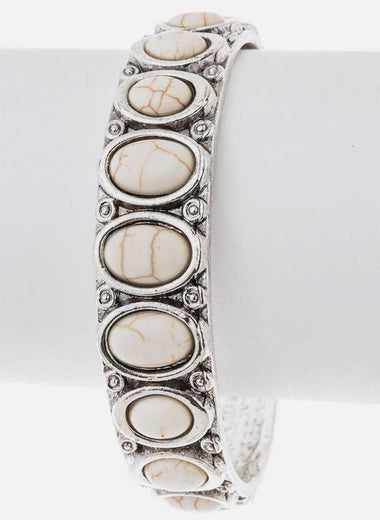 Oval Stone Adjustable Open Bangle