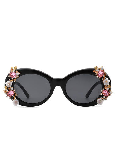 Women Oval Round Floral Design Fashion Sunglasses