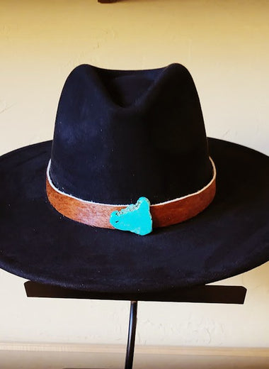 Dark Hide Leather Hat Band Only w/ Turquoise Slab