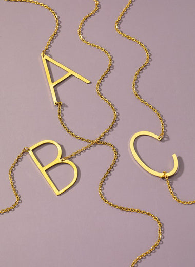 Large stainless steel initial pendant necklace