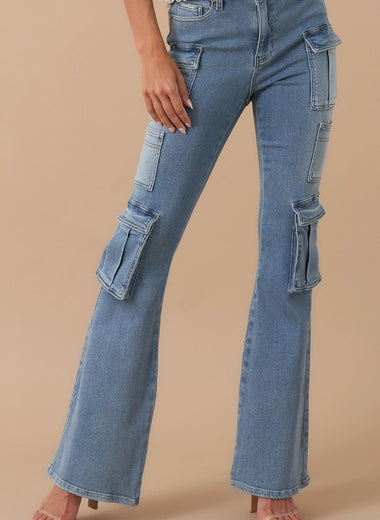HIGH RISE CARGO BOOT DENIM