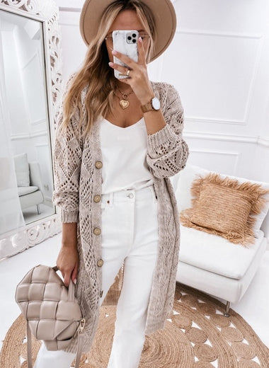 Eyelet sweater button cream black pink cardigan