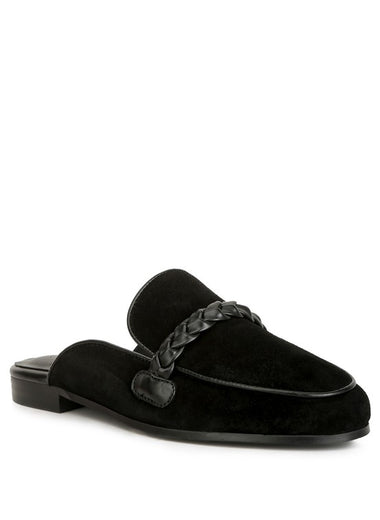 Lavinia Suede Leather Braided Detail Mules