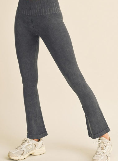 Women's Stone Washed Ribbed Yoga Pants