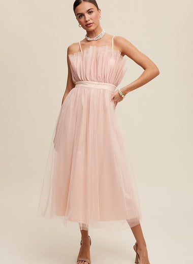 Paper Bag Frill Tulle Maxi Dress