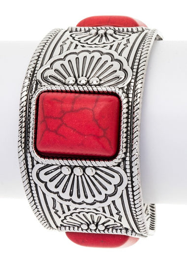 Square Stone Western Open Cuff