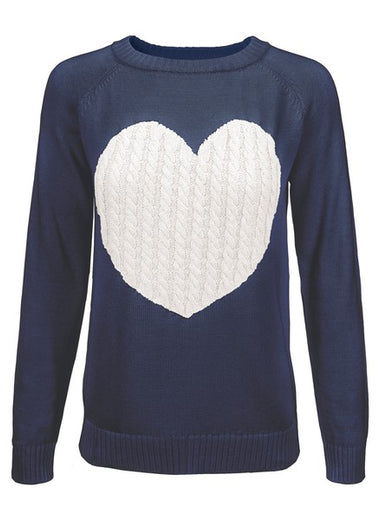 Love Heart Jacquard Round Neck Pullover Sweater