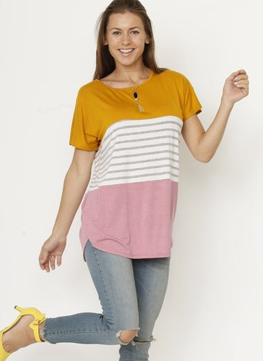 Three color block tunic top