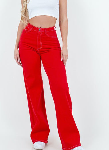 Wide Leg Jean in Red