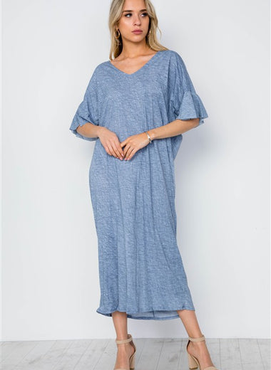 Twist Back Short Sleeve Maxi Shirt Dress