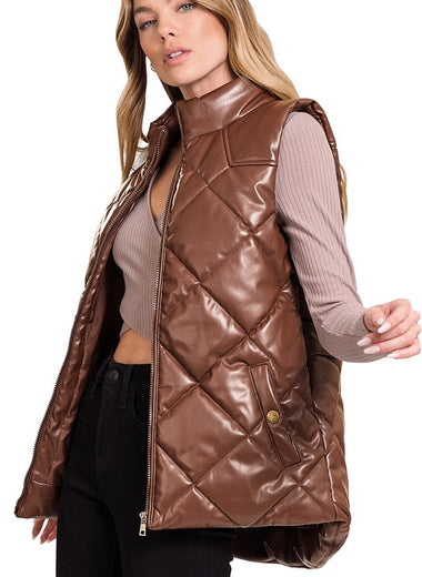 Vegan Leather Puffer Vest