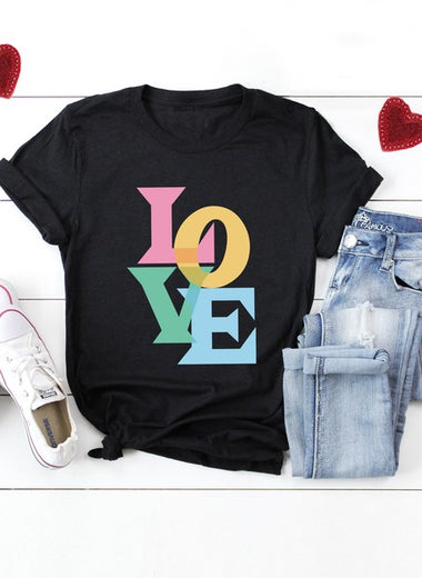 Love Colorful Short Sleeve Graphic Tee