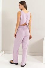 Lavender D-Linen Blended Top and Pants Set