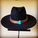 Dark Hide Leather Hat Band Only w/ Turquoise Slab