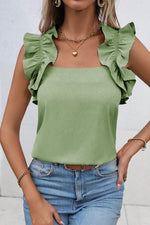 Solid Ruffle Trim Sleeveless Blouse