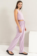 Lavender D-Linen Blended Top and Pants Set