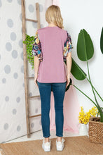 Solid Floral Contrast Short Sleeve Top