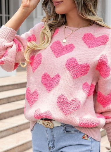 Fuzzy heart pink knit sweater Valentine