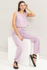 Lavender D-Linen Blended Top and Pants Set