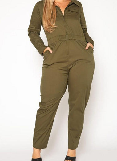 Tammy-Plus Size Olive Cargo Jumpsuit
