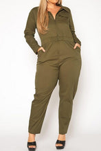 Tammy-Plus Size Olive Cargo Jumpsuit