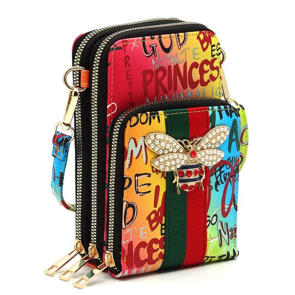 Graffiti Bee Charm Stripe 2-in-1 Satchel > Fashion Handbags