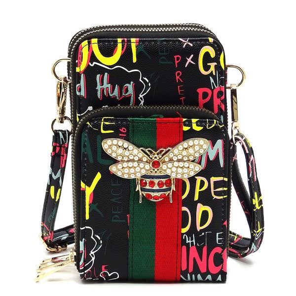 Handbag Republic Fashion Bee Crossbody Multi Color Stripe Messenger Vegan  Leather Purse for Women (GRAFFITI-BLACK): Handbags