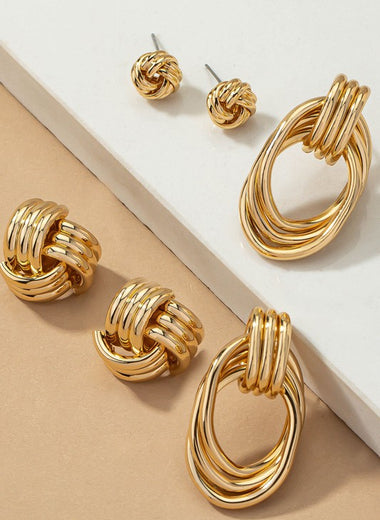 Premium trio metal knot and hoop earrings