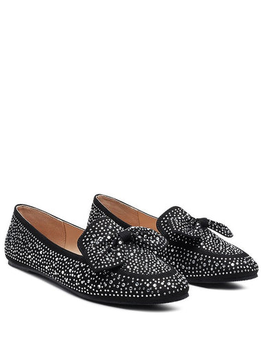 DEWDROPS EMBELLISHED CASUAL BOW LOAFERS