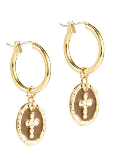 Gold Cross Dangle Earrings  for Women